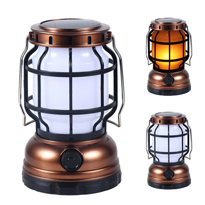 LED Solar Camping Light USB Rechargeable Outdoor Camping Lantern Home Emergency Portable Lantern Flame Light Tent Hanging Light