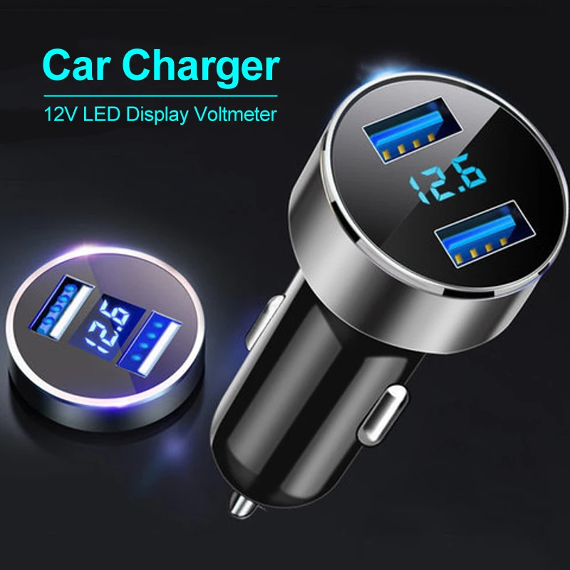 12V LED Display Voltmeter Car Charger for Cigarette Lighter in The Car Mobile Phone Charger Smart Dual USB Fast Charging Adapter