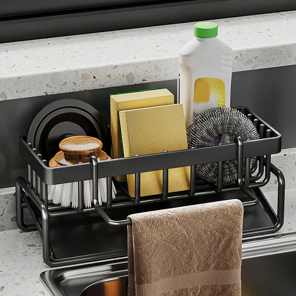 Multifunctional Sink Drying Rack with Removable Dishcloth Rack Rustproof Kitchen Sink Caddy Sink Storage Countertop Organization