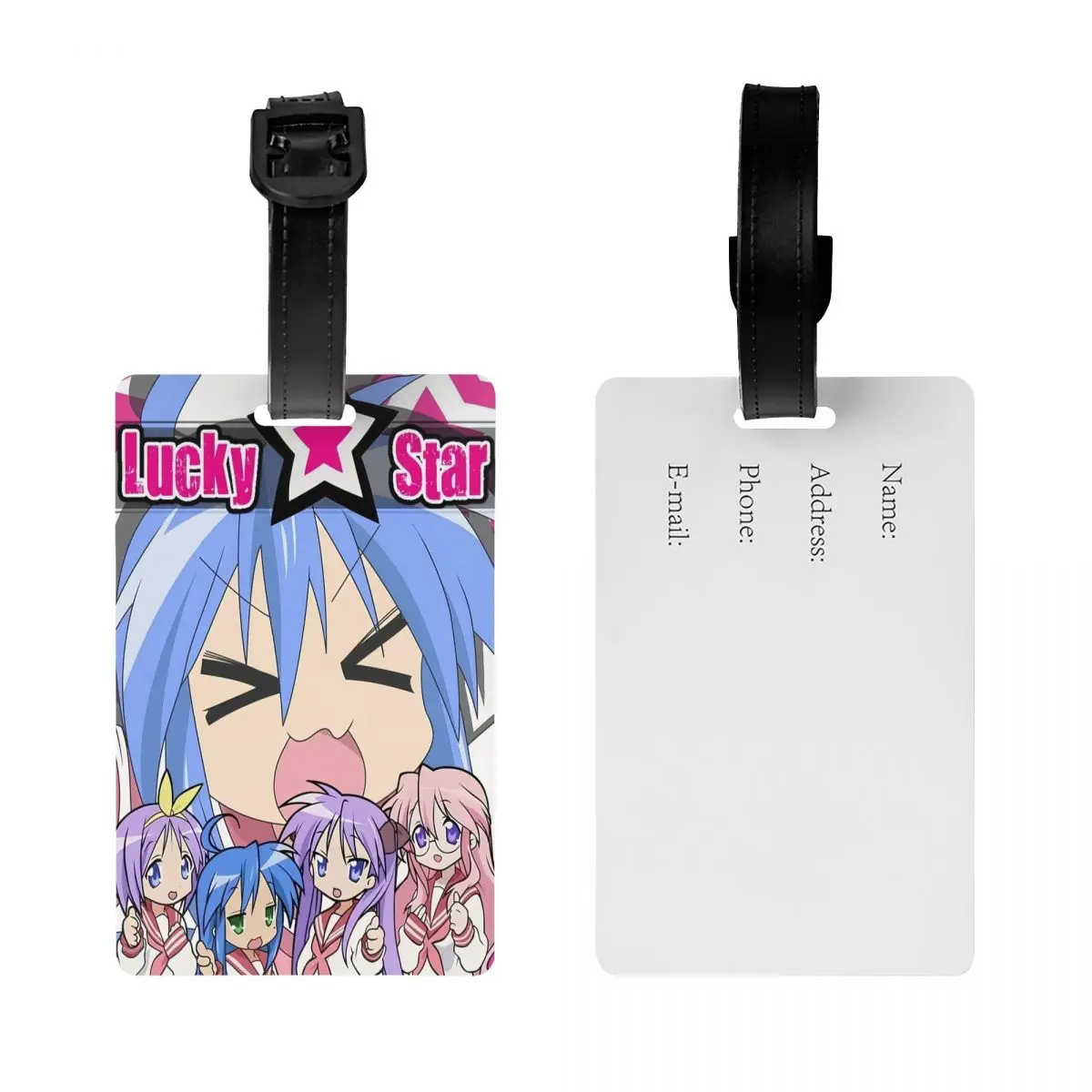 Custom Lucky Star Anime Game Luggage Tag With Name Card Kawaii Japanese Privacy Cover ID Label for Travel Bag Suitcase