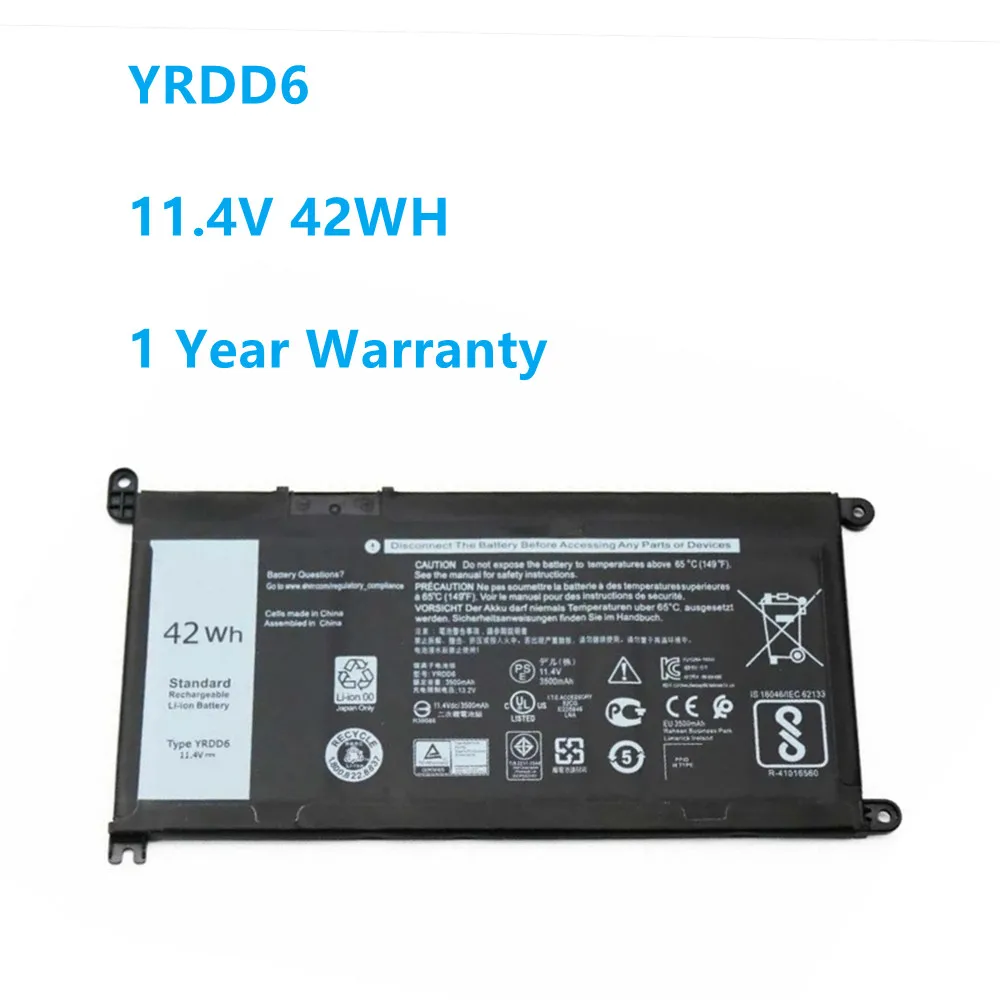 YRDD6 11.4V 42Wh Laptop Battery for Dell Latitude 3310 2-in-1 5000 P93G001 VM732 Vostro 3491 5481 5490 YRDD6