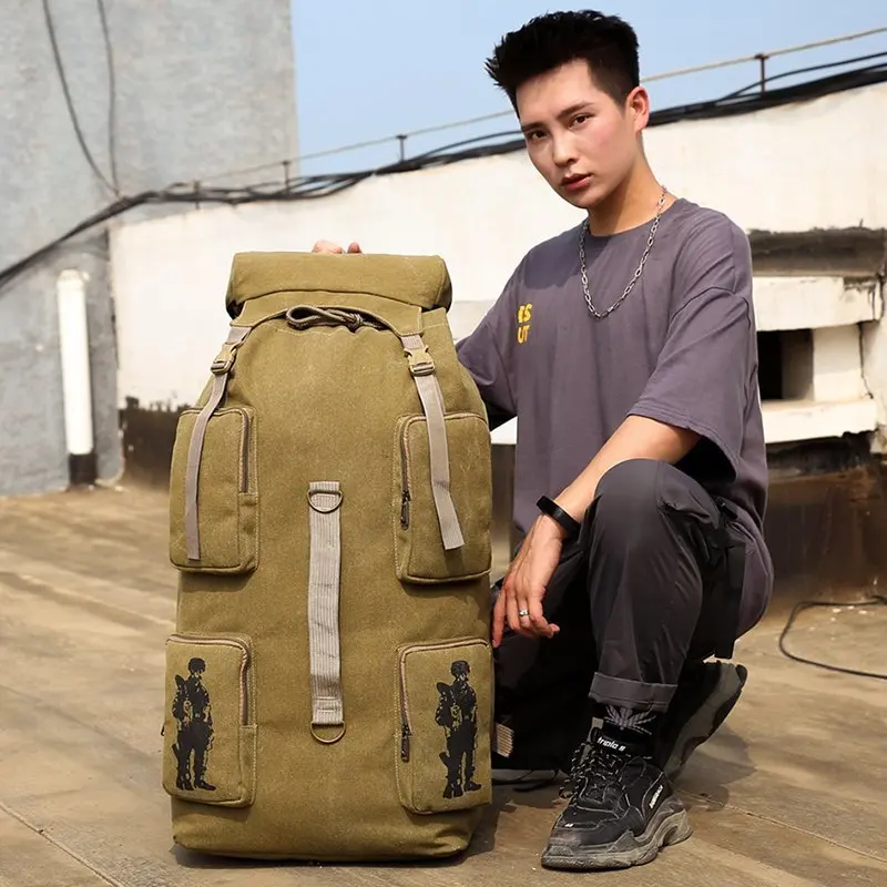 Large Capacity Canvas Travel Backpack Fashionable Men's High-Quality Outdoor Hiking And Mountaineering Foldable Storage Backpack