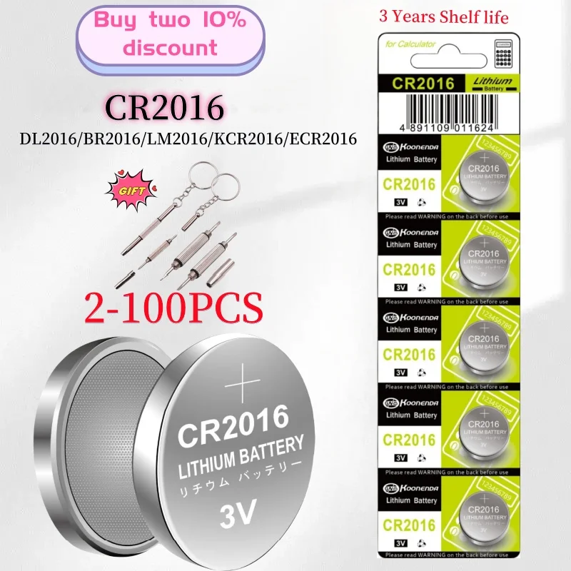 2-100pcs CR2016 3VLithium Button Cell Batteries LM2016 BR2016 DL2016 CR 2016 Coin Battery For Watch Electronic Toy