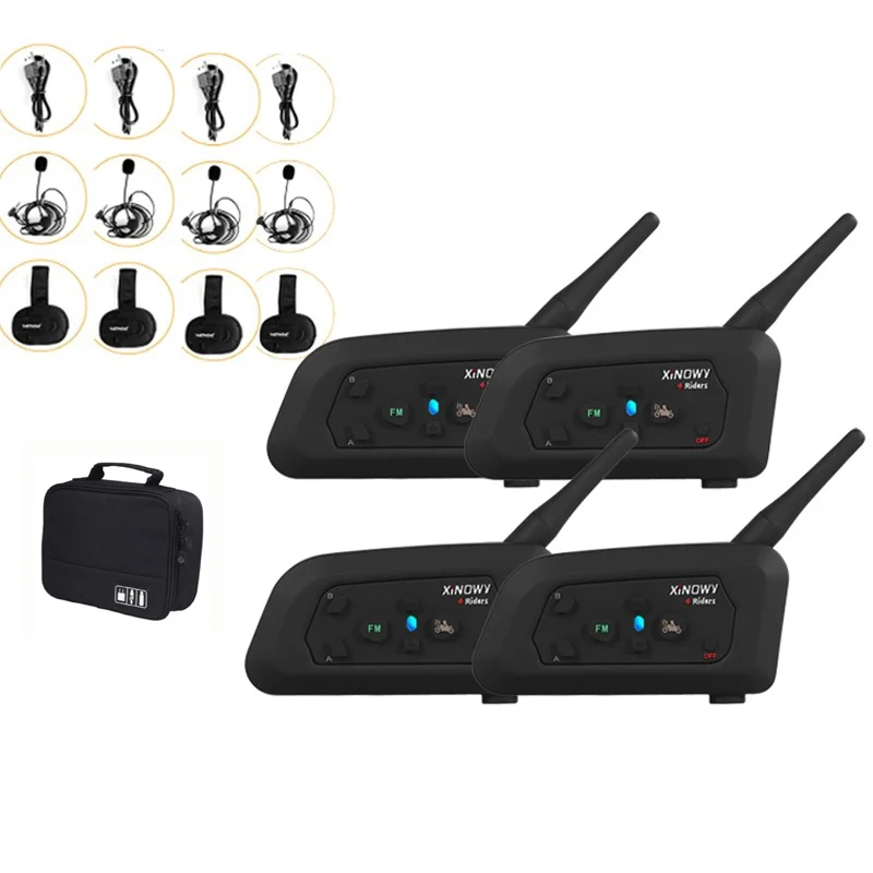 

XiNOWY V4C 1200m 4PCS Bluetooth Intercom Full Duplex Football Judger Earhook Communication System Walkie Talki