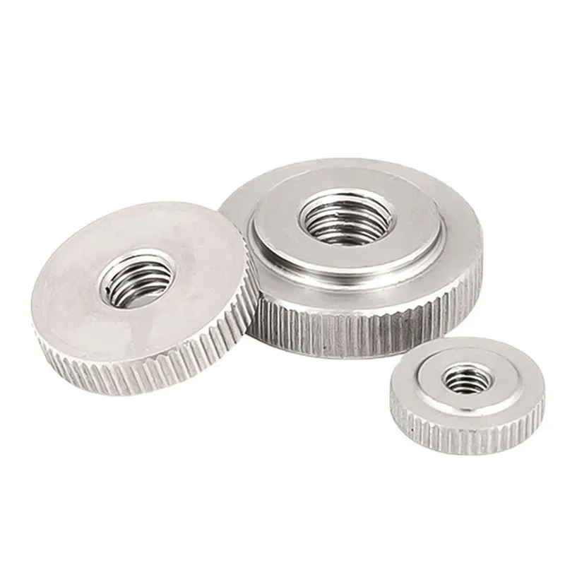 1-2PCS M3M4M5M6M8M10M12 304 Stainless Steel Hand Nut Knurled Thin Head Nut GB807 Flat Head Nut