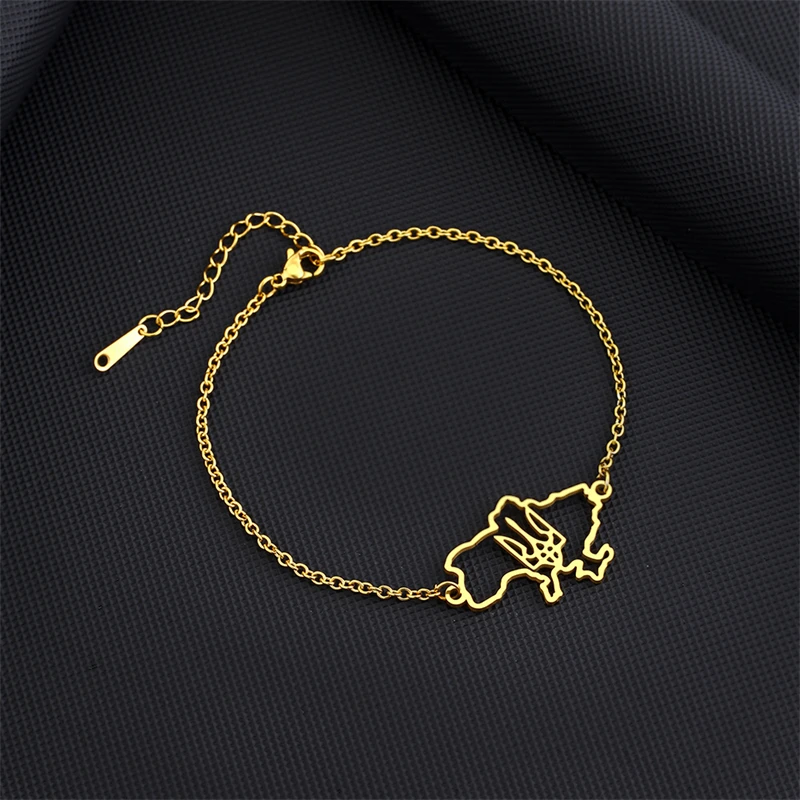 Fashion Outline Ukraine Map Pendant Bracelets For Women Girls Stainless Steel Heart Flag Trident Ukrainian Party Jewelry Gifts