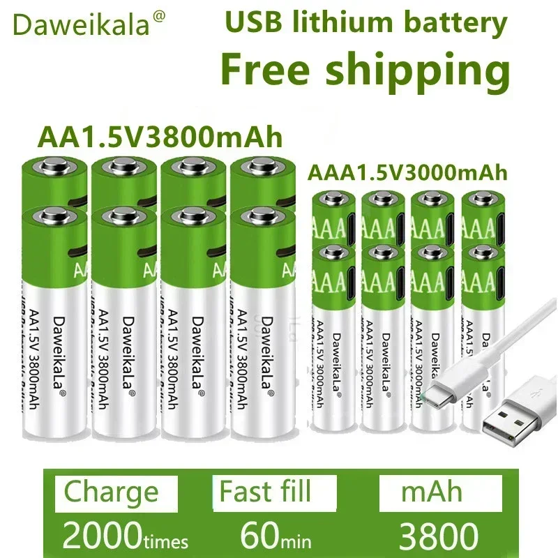 rechargeable AA 1.5V 3800mah / 1.5V AAA 3000mAh lithium battery flashlight toy watch MP3 player lithium battery replacement