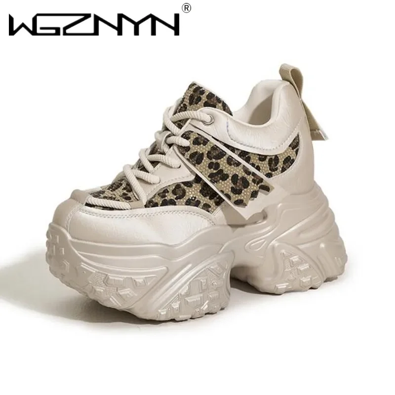 New 10CM Microfiber Leather Rhinestone Bling Daddy Tide Breathable Platform Fashion Comfy 2025 High Brand Autumn Spring Shoes