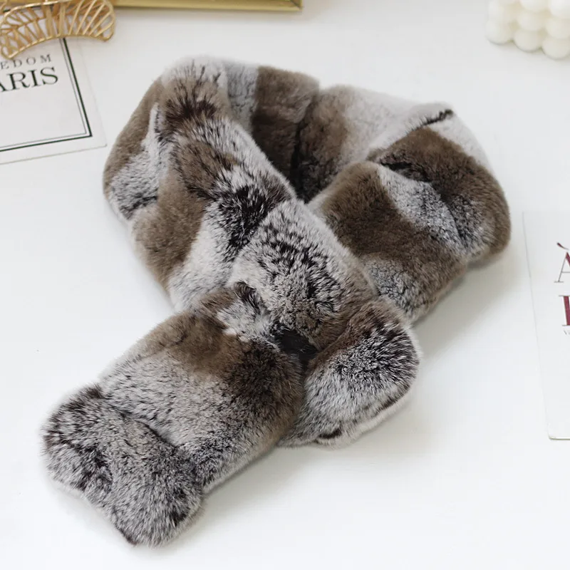 Real Rex Rabbit Fur Scarf For Women Warm Natural Color Double-sided Scarf Natural Rex Rabbit Fur Scarf Winter Fashion Fur Scarf