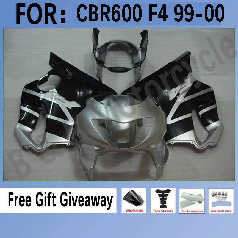 

New ABS Motorcycle Full Fairings Kit for HONDA CBR600 F4 1999-2000 CBR600 1999 CBR 600 99-00 Bodywork Fairings Set Black Silver