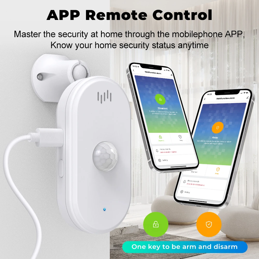 SMATRUL-Tuya Smart Wi-Fi Pir Sensor De Movimento, Detector De Sistema De Segurança Doméstica, Controle Remoto Do Aplicativo, Timing Arming, USB,