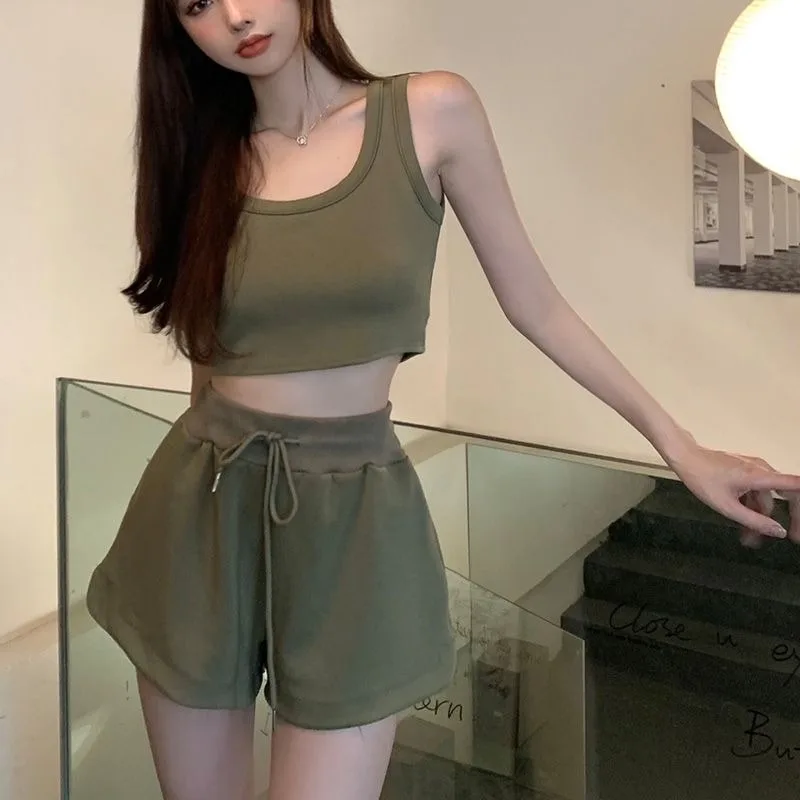 Verão novo conjunto feminino sexy roupa casual moda confortável e versátil terno esportivo suspensórios