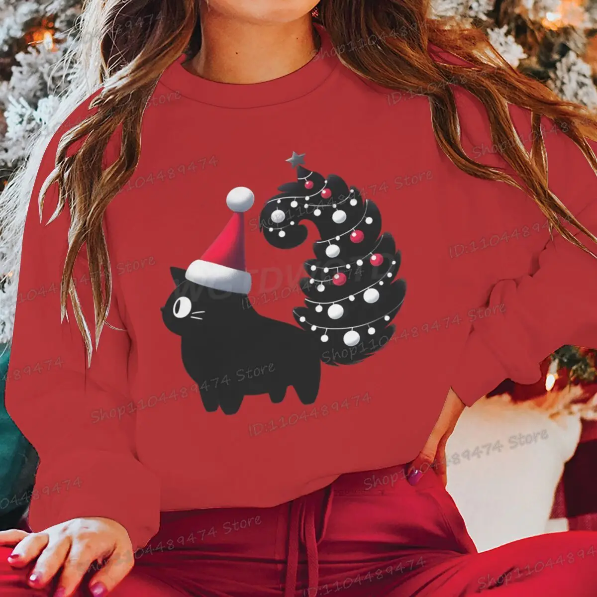 الرجال النساء عيد الميلاد هوديس مضحك الكرتون القط شجرة عيد الميلاد الطباعة طويلة الأكمام الشارع الشهير الجدة للجنسين هدية عيد الميلاد البلوز