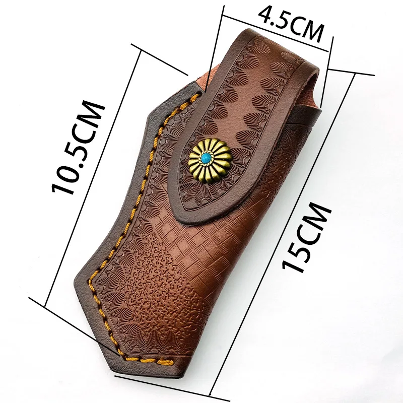 Scabbard Small Straight Knife Vintage Print Holster Cowhide Genuine Leather Sheath Cover For Army Knife Case Storage Shell