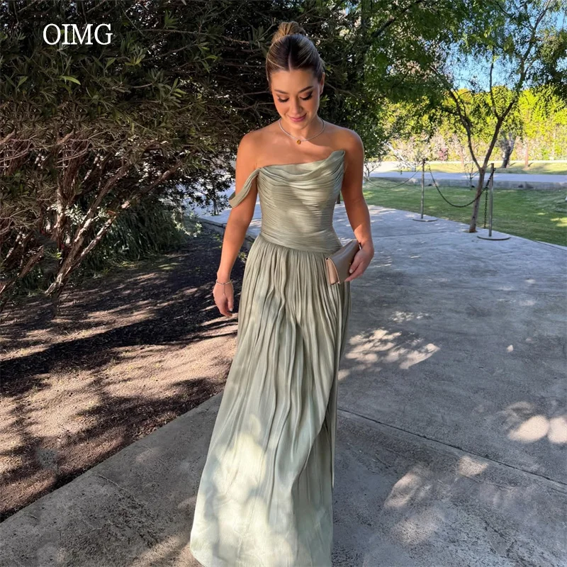 

OIMG Light Green A Line Prom Gowns Off The Shoulder Side Slit Party Gown Floor Length Evening Dress vestido de fiesta Customized