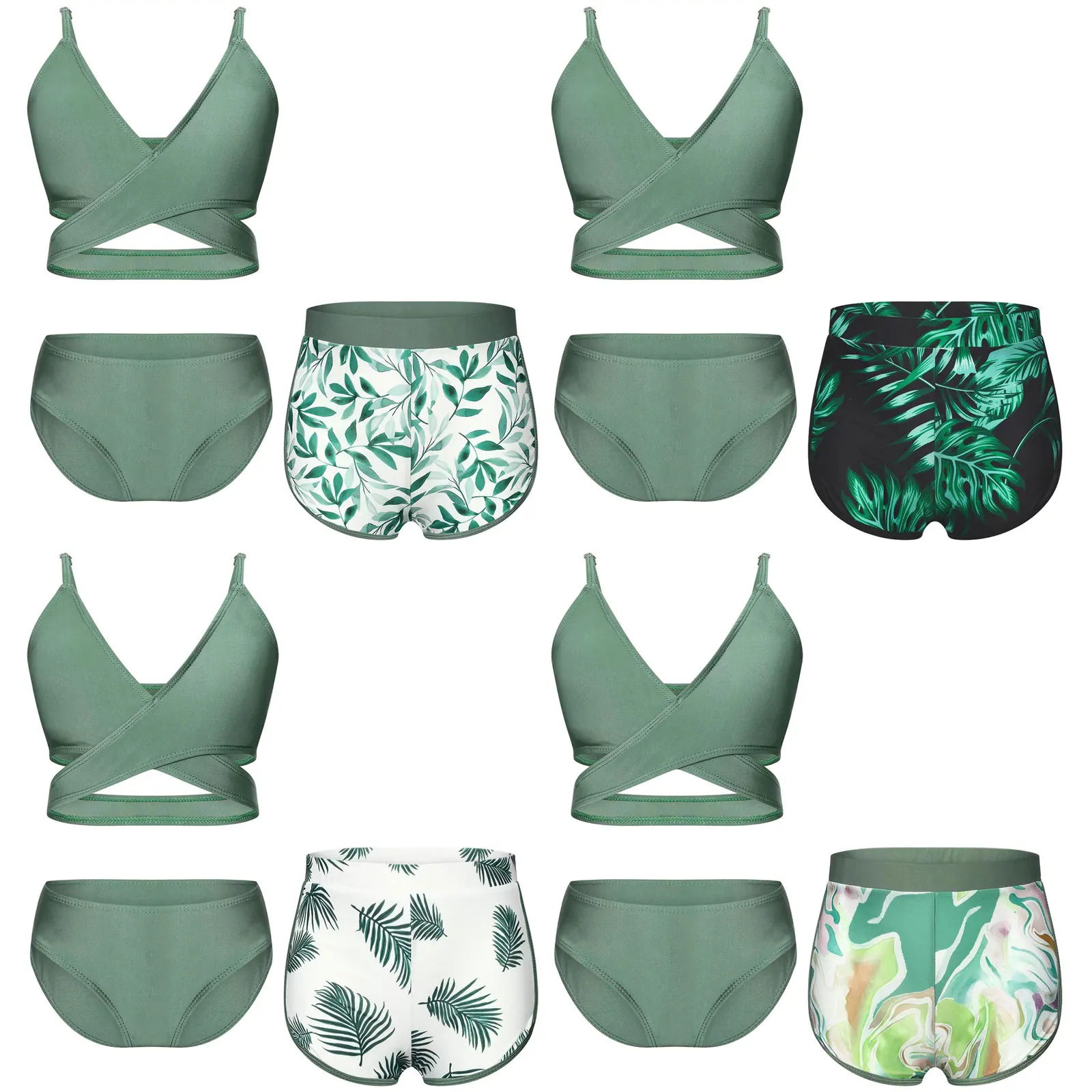Kids Girls 3 Piece Bikini Bathing Suit Spaghetti Straps Padded Swimsuit Tops with Bottoms and Cove Up Shorts Sets Teen Swimwear