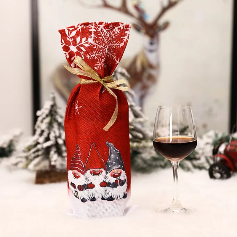 Christmas Wine Bottle Covers Bag Santa Claus Wine Champagne Bottle Cover Sleeve Merry Christmas New Year Table Decorations