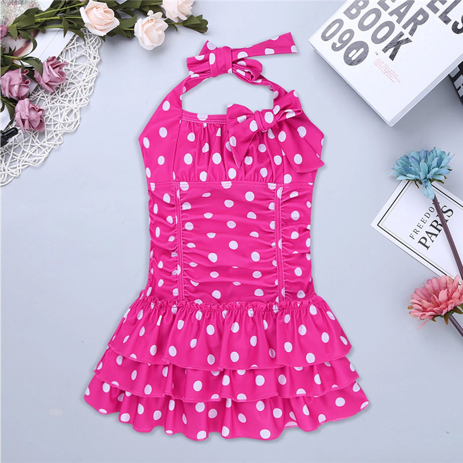 TiaoBug Bambini Adolescenti di Un pezzo Capestro Costume Da Bagno Polka Dots Increspato A File di Costumi Da Bagno Delle Ragazze di Nuoto del