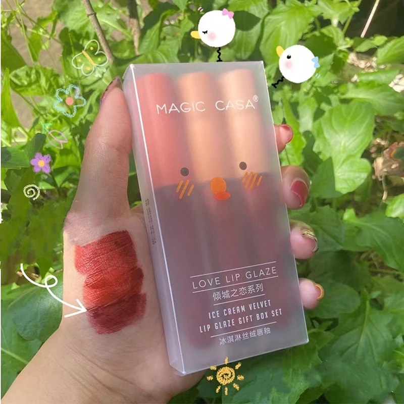 3 สีลิปสติก Matte Lip GLOSS เครื่องสําอางค์น้ําหนักเบา Lip Glaze Long Lasting Lip Tint กันน้ํา LIPS แต่งหน้า