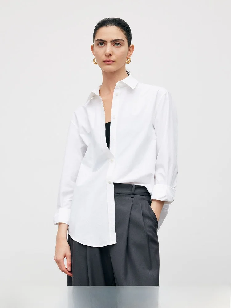 

Classic White Pure Cotton Loose Fit Women's irt Yan Ling Series Yuxi 00 Silk antung Simple Sle Spring Summer