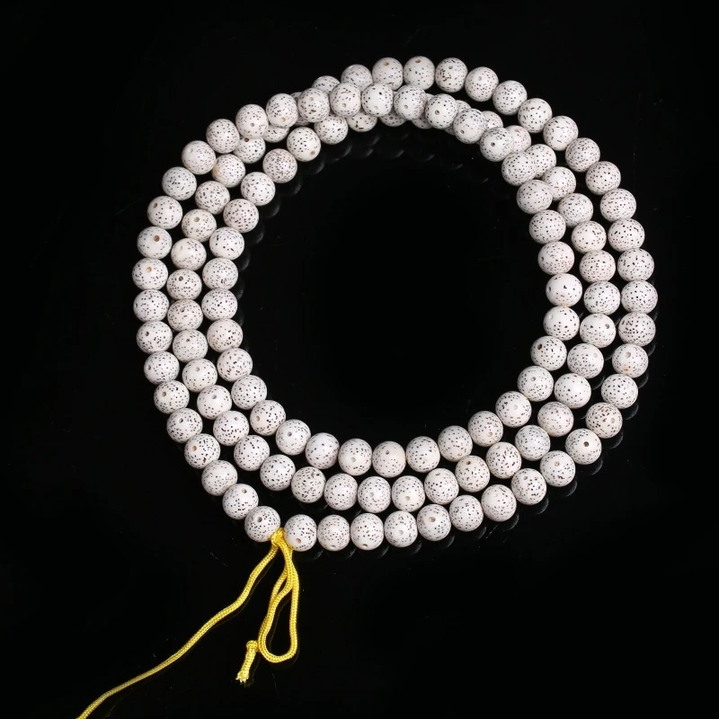 Hainan Moon Bodhi Seed 108 Bead Buddhist Bracelet, White Jade, Natural, Unisex