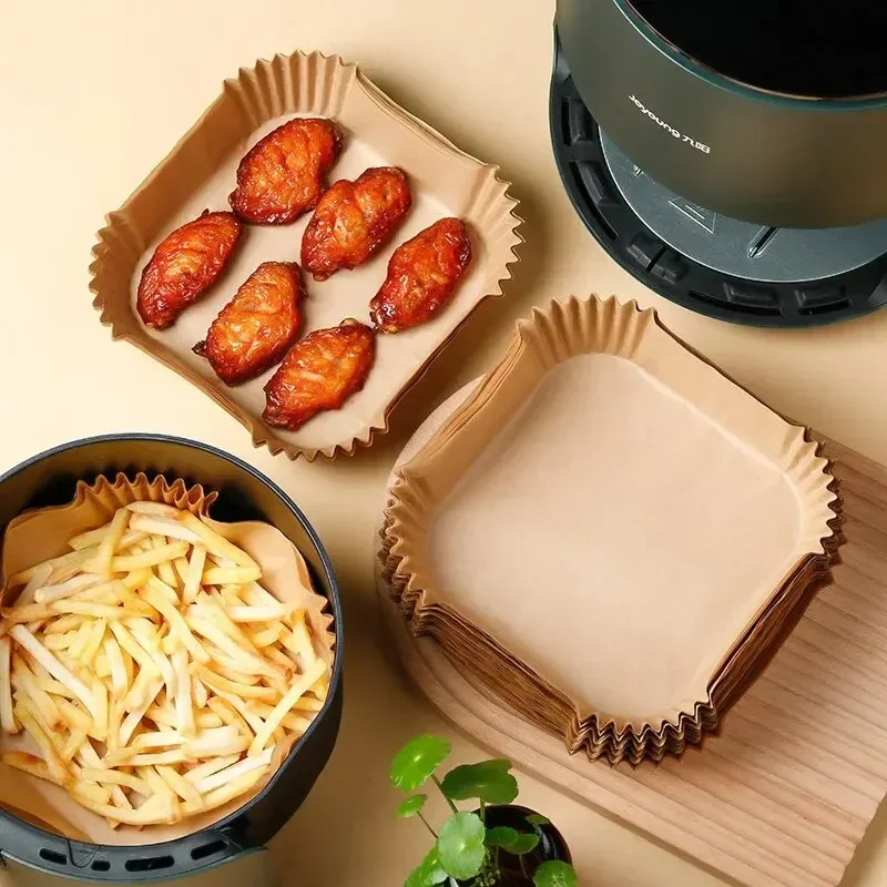 30/50 buah/set penggorengan udara kertas sekali pakai bubur kayu Steamer kue keju Air Fryer Aksesori kertas kue untuk Air Fryer