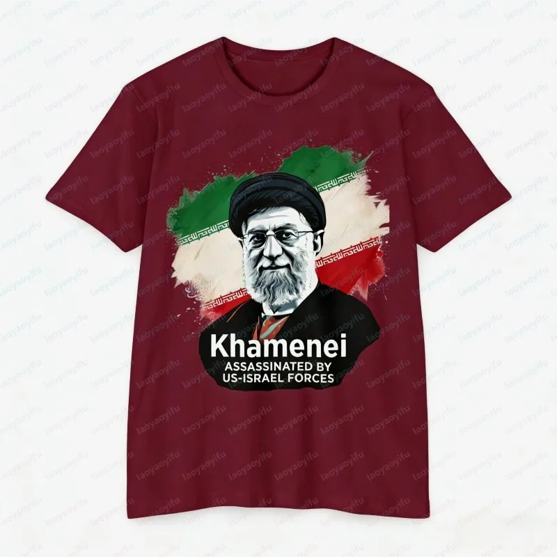 Khamenei Portrait T-Shirt Iran Flag National History Printed Unisex Tee Patriotic Personage Vintage Classic Lament Men's Tops