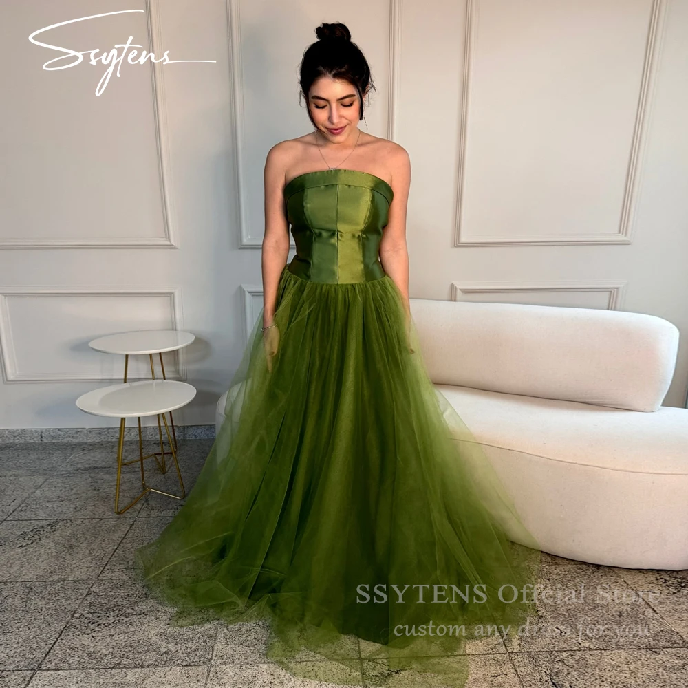 SSYTENS Elegant Green Evening Dresses Strapless Graduation Gown Prom Dress Special Occasions A Line Formal Party Gown Customized
