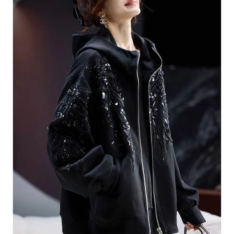 مطرز معطف مقنع الربيع فضفاض أعلى جديد النمط الأجنبي كبير الحجم الملابس النسائية شارع العليا مريحة سترة الموضة غير رسمية