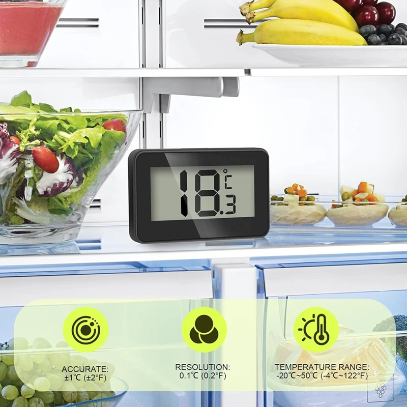 ABAE-Fridge Thermometer, 2 шт., цифровой холодильник с морозильной камерой, кухонный термометр для использования в помещении, водонепроницаемый, большой ЖК-дисплей