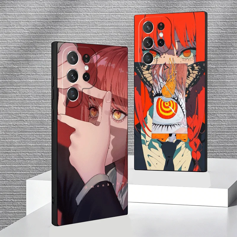 Soft Phone Case For Samsung Galaxy S24 S25 S26 Ultra Anime Character Makima CSM S23 S22 Plus S21 FE S20 + Edge Black Cover Shell