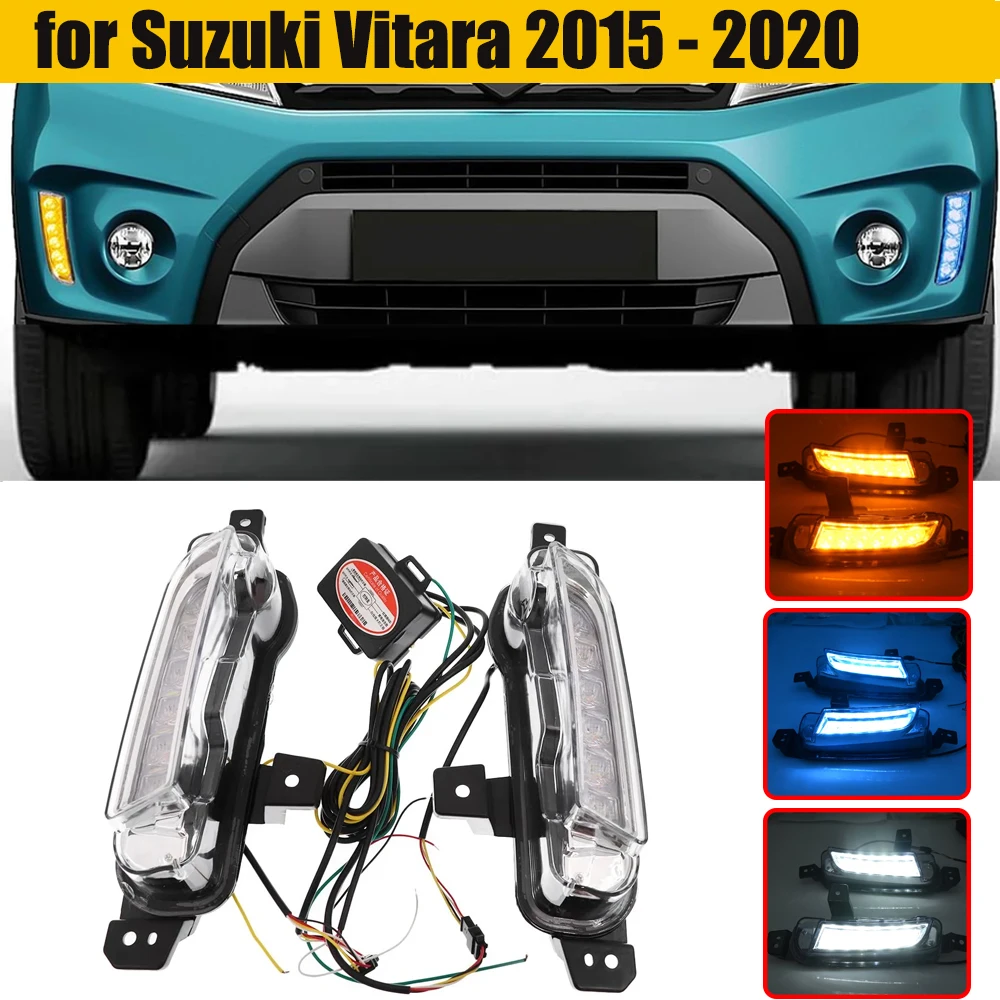 2PCS/SET Car LED Daytime Running Light DRL Fog Lamp with yellow Turn Signal Fit  For Suzuki Vitara 2015 2016 2017 2018 2019 2020