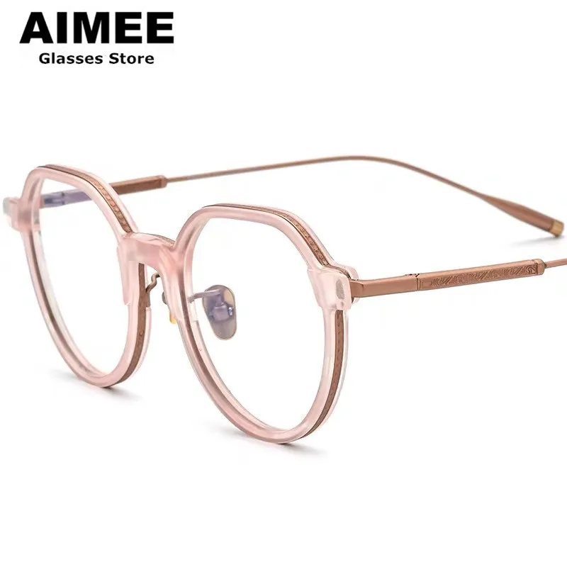 Japanese Handmade Polygon Round Titanium Glasses Frame Men Classic Prescription Eyeglasses Women Ultralight Myopia Eyewear Gafas