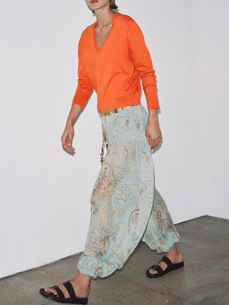 

Осень 2023, новый женский свободный цветной ребристый свитер V-Ne Long Sve на плоской подошве, модный, удобный, качественный, Crtsm...