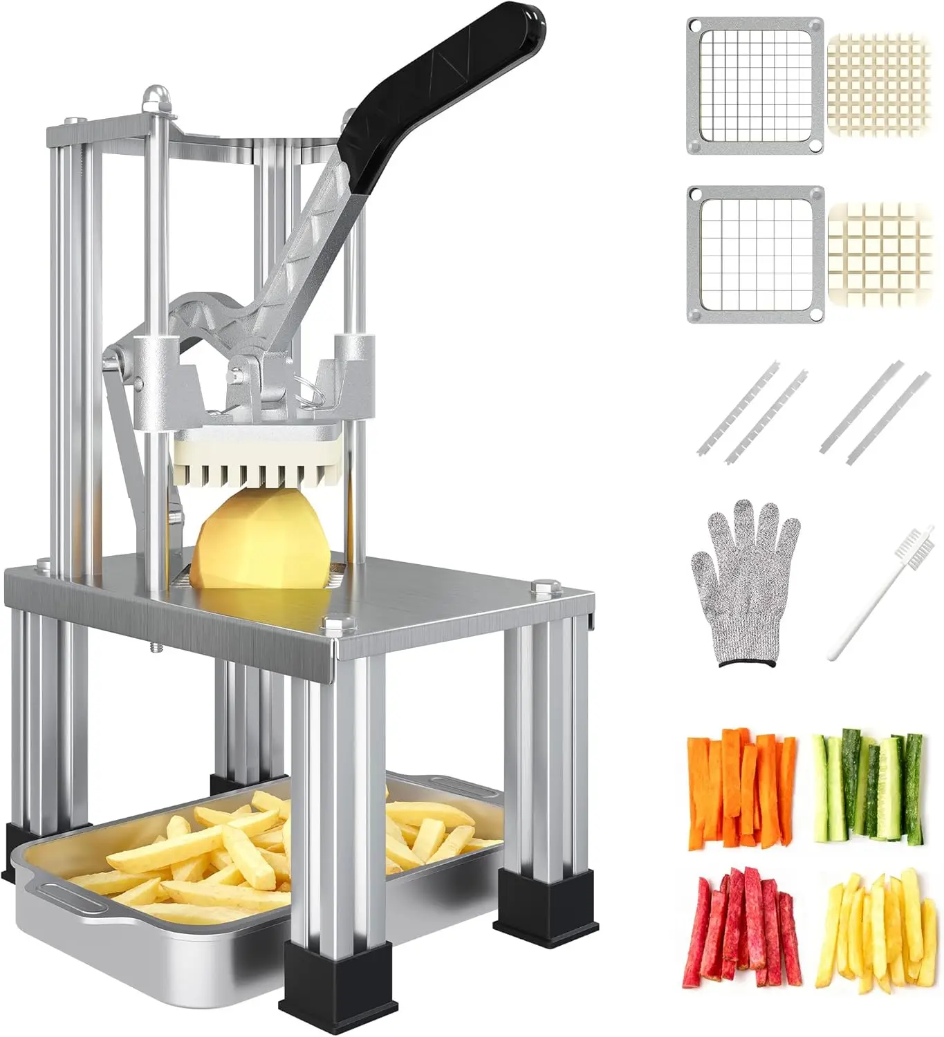 

Commercial French Fry Cutter with 1/2" & 3/8" Blades, Heavy Duty Potato Slicer for Restaurant & Home Kitchen