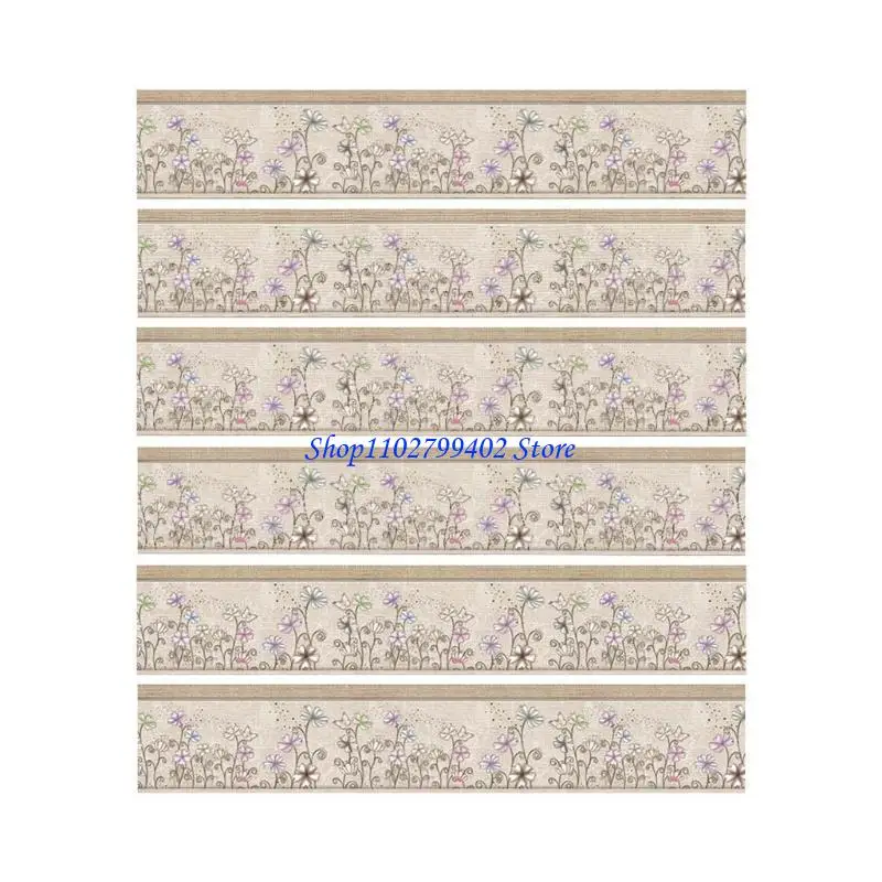 547F 6Pcs Floret Tile Floor Stair Sticker Kitchen Decor Waterproof Decals Art