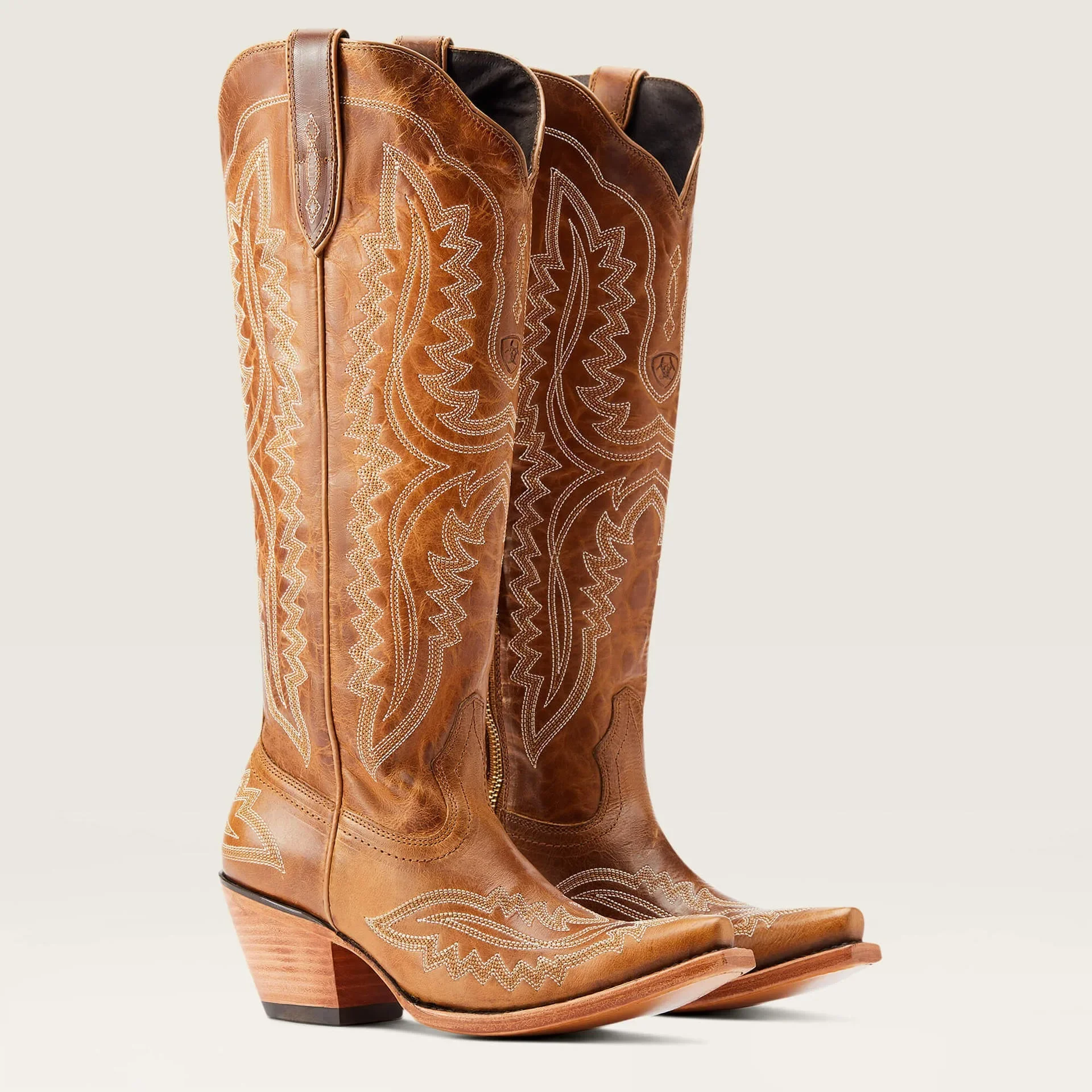 Damen Western Cowboy-Stiefel mit spitzer Zehenpartie, dicken hohen Absätzen, knielang, bestickt, Herbst, Blockabsatz, Retro-Freizeitschuhe – Detail 12
