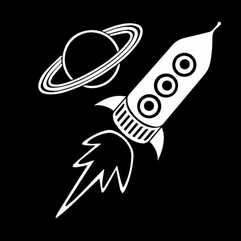 Rocket and Planet Pattern Stickers High Quality Car Window Decoration Personality Pvc Waterproof Decals Black/white, 16cm*14cm