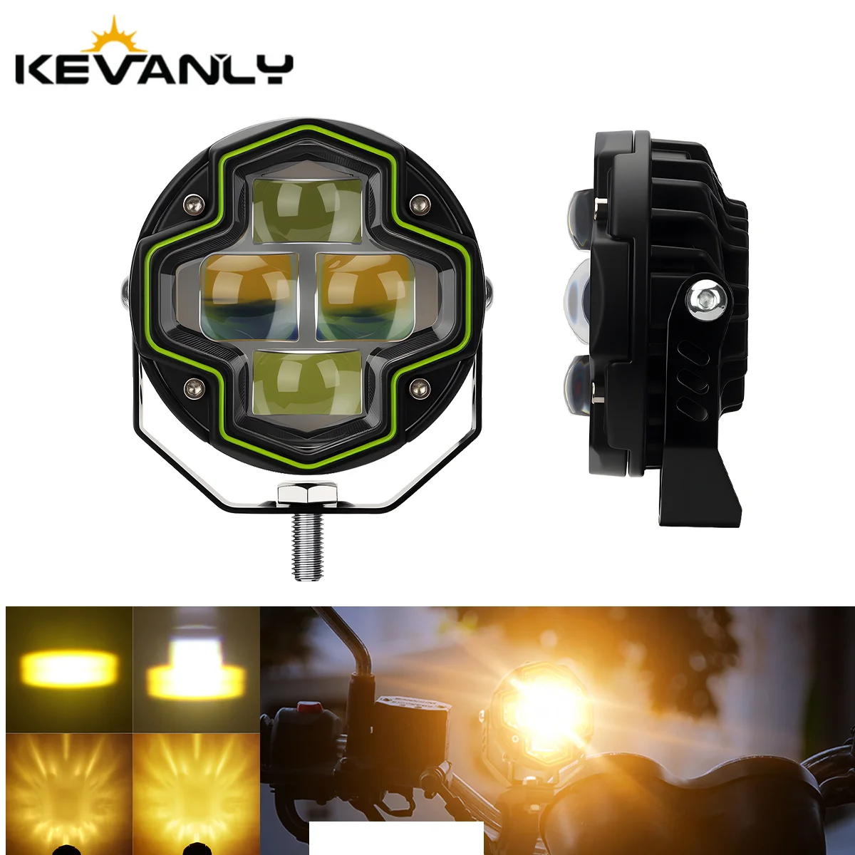 4 Lens Motorcycle Stobe Spotlight Led Auxiliary Headlights Dual Color Flashing Work Lamp Fog Lamp for Car Truck 4x4 Off Road 12V