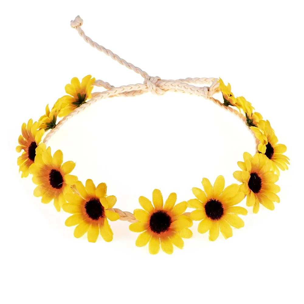 Floral Fall Boho Sunflower Crown Daisy Hair Wreath Headband Bridal Wreath Headpiece Flower Girl Headdress Wedding Photography