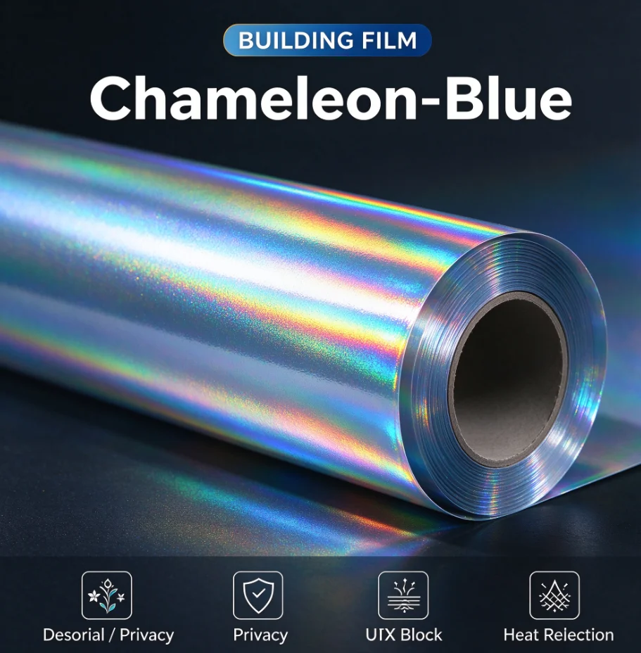 Chameleon Blue PET Window Tint Roll One Way Privacy Heat Rejection Anti Glare Solar Control For Household Automotive