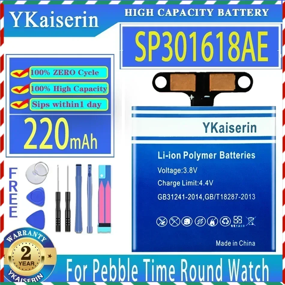 

YKaiserin 220mAh Replacement Battery SP301618AE For Pebble Time Round Watch Digital Batteries