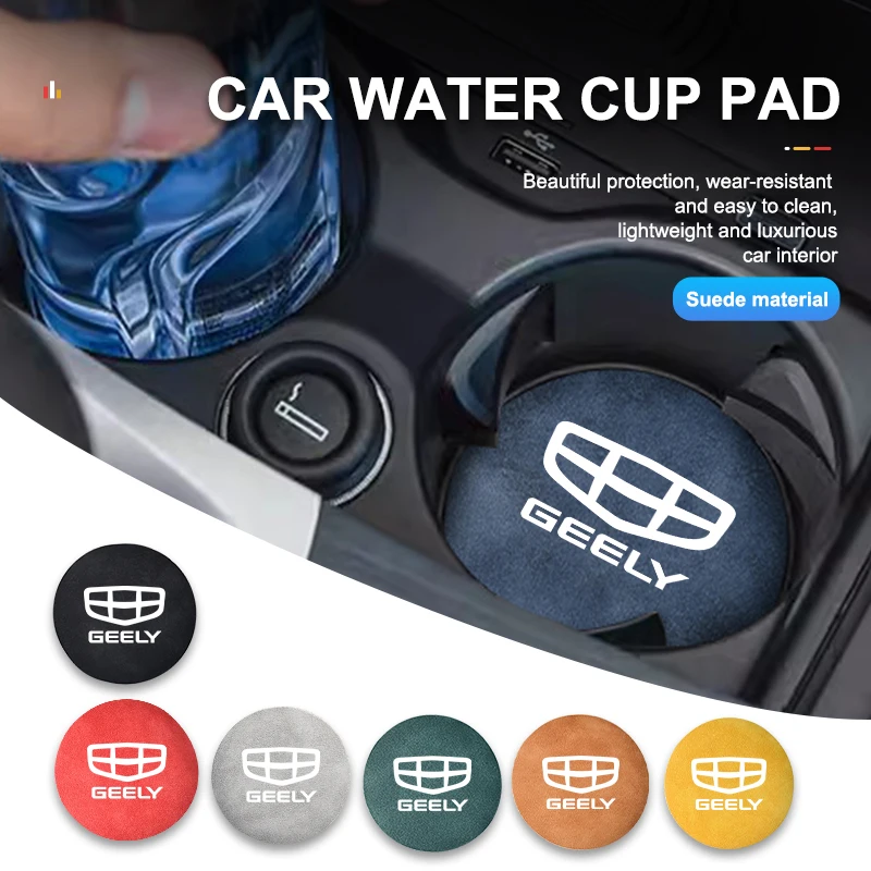 2pcs Suede Car Coaster Non-slip Water Cup Mat Bottle Holder Pad For Geely Atlas pro Tugella Emgrand ec7 Coolray Geometry c gc9