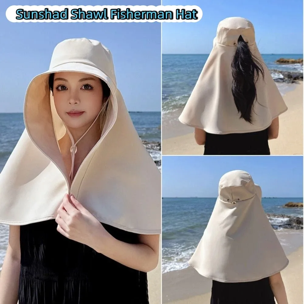 Fisherman Hat Wide-Brimmed Shawl Fisherman Hat Sunscreen Adjustable Mask Hat Solid Color Thin Neck Protection Cap Jogging