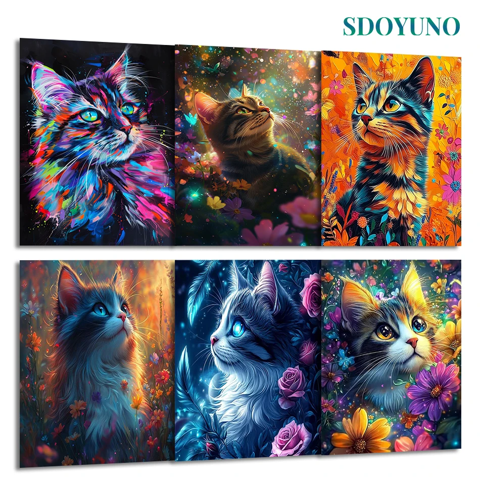 

SDOYUNO Painting By Numbers Draw For Adults On Canvas Animals cat hobby Drawing Color Markers Wall Art Picture Oil Art Acrylic