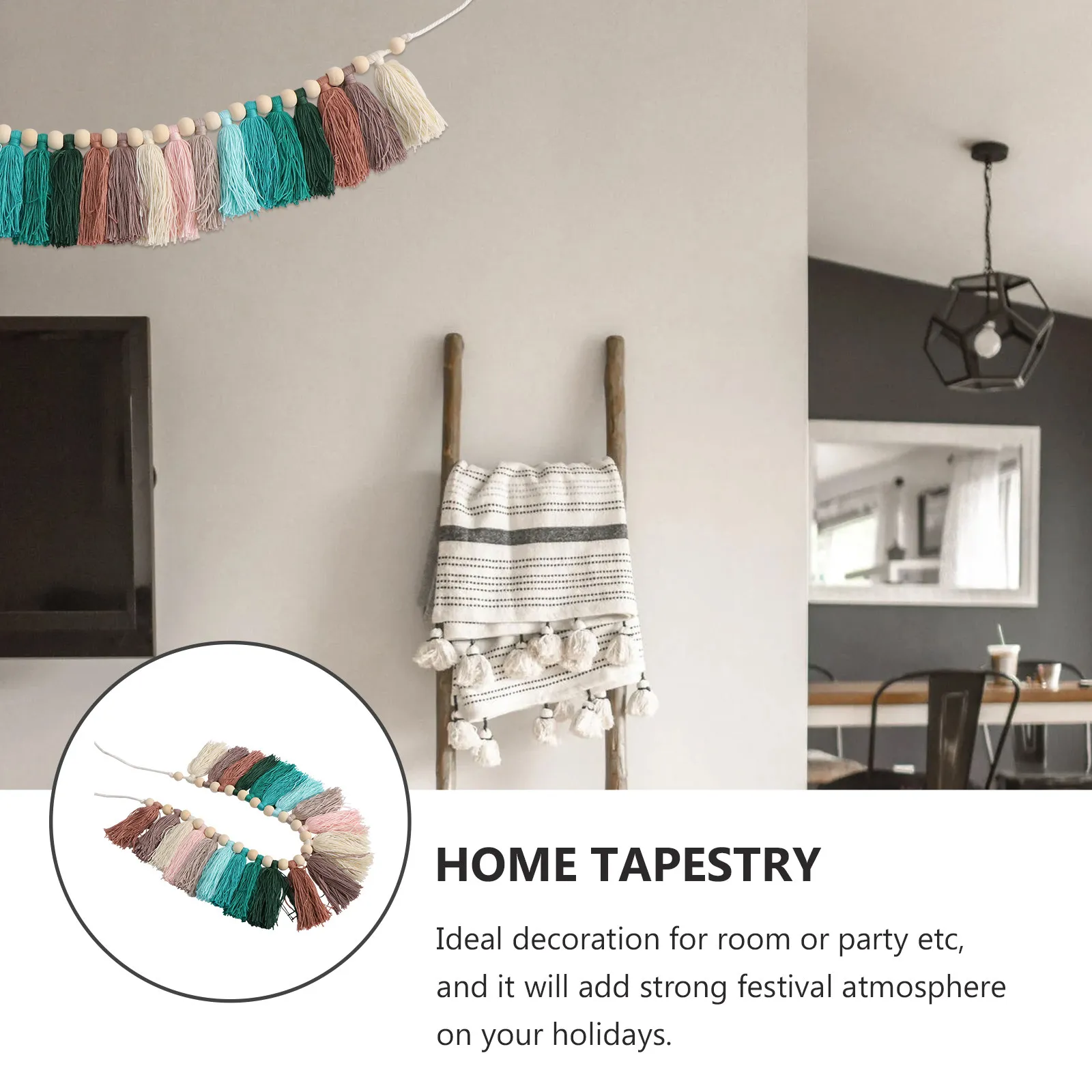 

1Pcs Cotton Tassel String Wall Hanging Decoration for Home Party Room Banner Decor Creative Handcrafts Wooden Beads Garlands