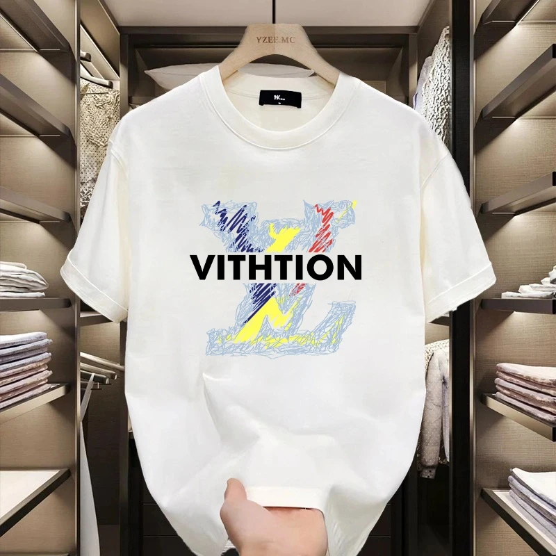 

High-quality Men's Summer New Thick Pure Cotton T-shirt, with Printed Design, Stylish, Breathable, and Sweat-absorbing