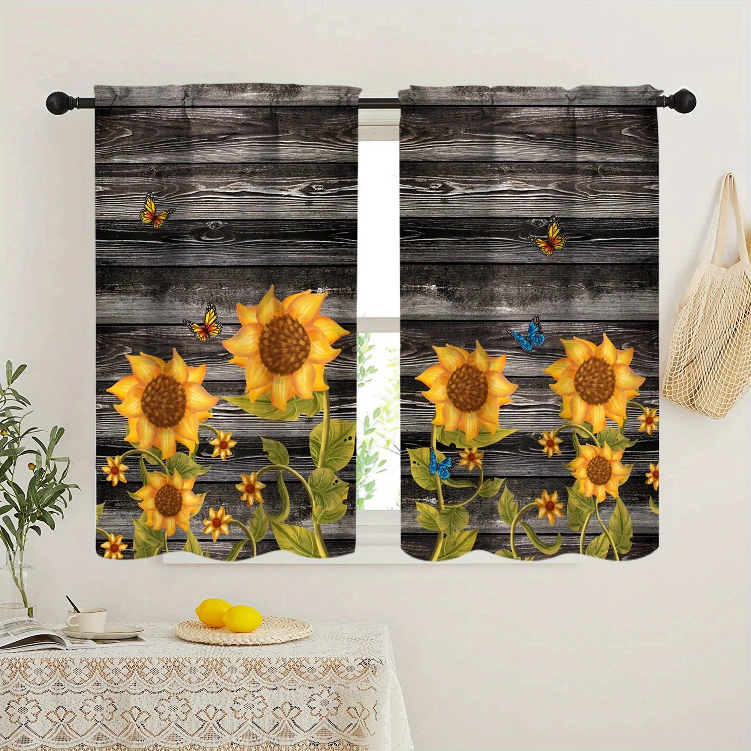 2pcs Sunflower Print Curtain - Rod Pocket Window Treatment for Home Decor, Bedroom, Office, Kitchen, Living Room, Study - Aesthe