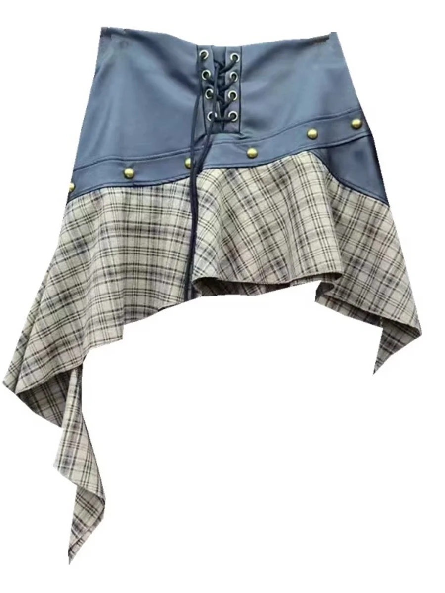 GALCAUR Hit Color Spliced Lace Up Basics Skirt Female High Waist Loose Irregular Waste Soil Style Women's Skirts Summer Style