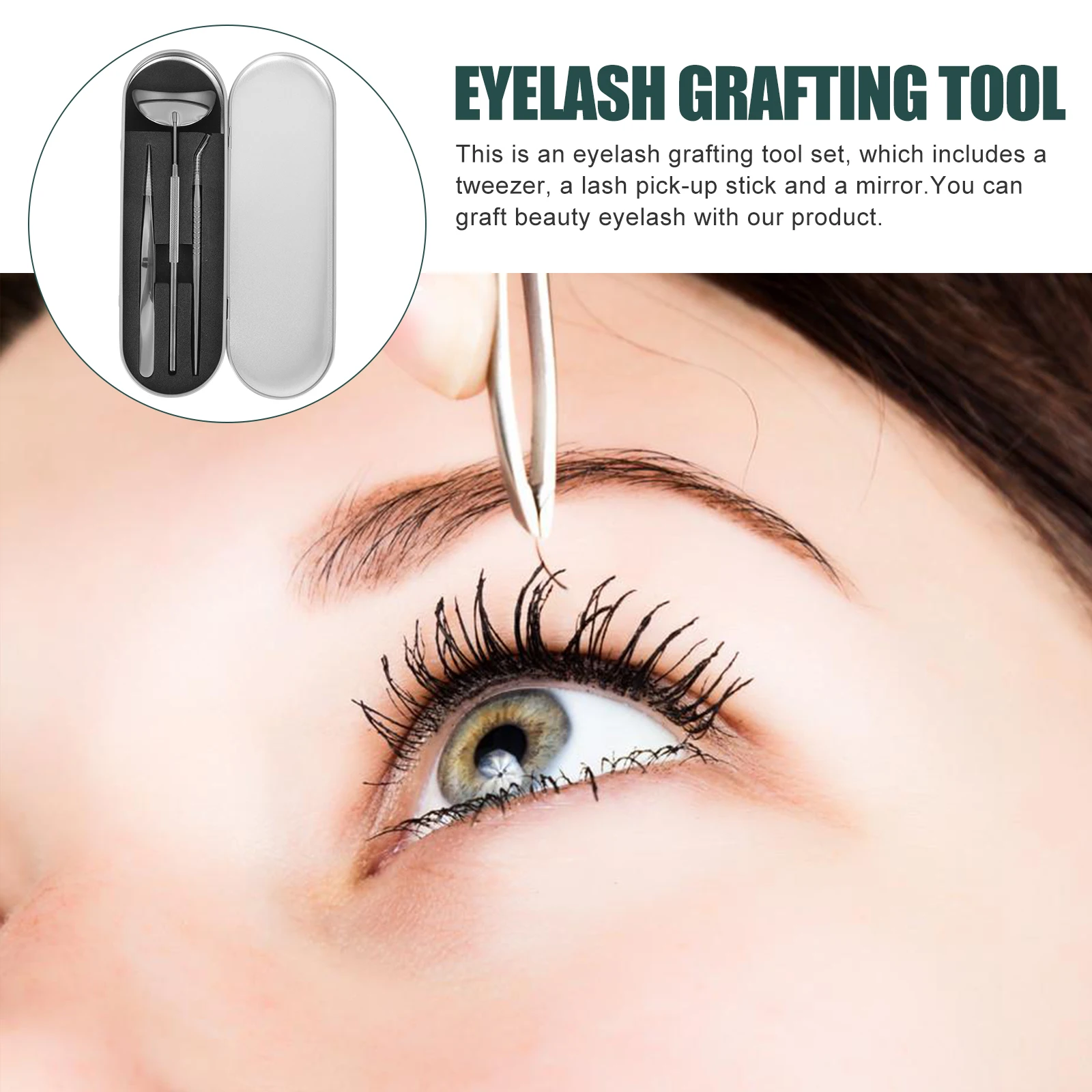 

1 Set Stainless Steel Eyelash Tools Kit Durable Extension Mirror Anti-Fog Hd Glass Portable Salon Tweezers Sticks Accessories